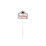 17in Metal Happy Holidays Pick - White Red Green