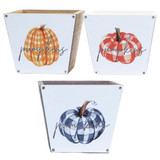 4in Tall Wood Pumpkin Planters with Tin Plates - Assorted