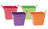 5in Tall Colorful Square Tin Pot Covers with Handles - Bright (Assorted)