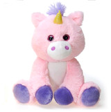 9.5in Tall Sitting Unicorn Plush  Pink with Red