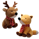 10in Tall Fox and Moose Plush with Red Ribbon (Assorted)