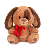9in Sitting Brown Dog Plush with Red Bow