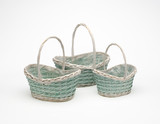 17in Long Boat Splitwood Oval Baskets - Blue Whitewash (Set of 3)