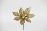 11in Glitter Poinsettia Wreath Pick with Ornament Balls x3 - Gold (12pk)