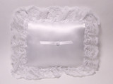Rectangular Pillow with Puffy Lace Trim - White