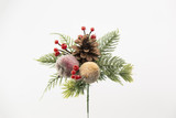8in Pine Wreath Pick with Sugar Berries & Pine Cone (12pk)