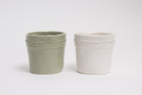 3.4in Wide Buttons Ceramic Pot - White & Sage (Assorted)
