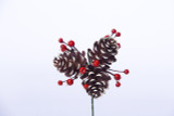 7in Long Faux White Tip Pine Cones & Berries Pick x3 (12pk) - Red Berries
