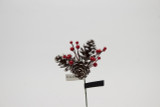 7in Long Faux White Tip Pine Cones & Berries Pick x3 (12pk) - Red Berries