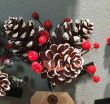 7in Long Faux White Tip Pine Cones & Berries Pick x3 (12pk) - Red Berries