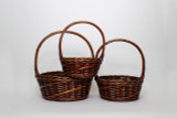 15in Long Willow Round Baskets - Dark Stain (Set of 3)