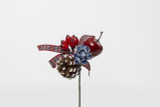 8in Mixed Berries Wreath Pick with Plaid Ribbon & Pine Cone (12pk)