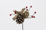 8in Mixed Wood Wreath Pick with Red Berries & Pine Cone (12pk)