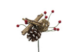 8in Mixed Wood Wreath Pick with Red Berries & Pine Cone (12pk)