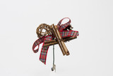 8in Mixed Wood Wreath Pick with Plaid Bow & Pine Cone (12pk)