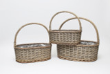 18in Long Oval Deep Baskets with Sewn Liner - Greywash (Set of 3)