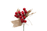 7in Cranberry Wreath Pick with Burlap (12pk)