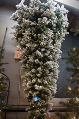 7ft Lit Upside-Down Majestic Flocked Christmas Tree, 1611 Tips