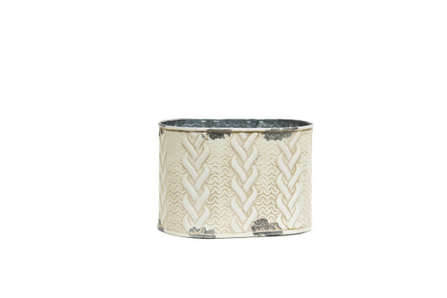 6.5in Wide Irish Knit Oval Tin Pot Cover - Cream