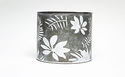 8in Tall Jungle Cylinder Galvanized Tin Pot Cover - Whitewash