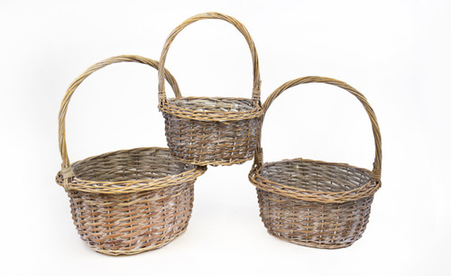 13in Long Willow Oval Baskets - Whitewash (Set of 3)