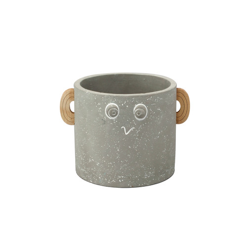 5.5in Wide Face Cement Pot with Wood Ears