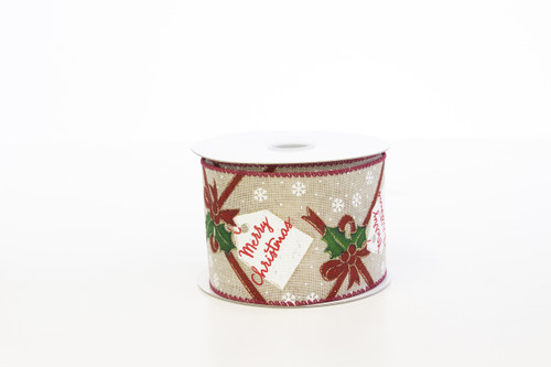 #40 "Merry Christmas" Gift Tag Ribbon - Wired Edge (10yd)