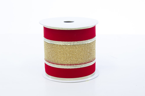 #4 Red Velvet Edge Ribbon with Sheer Gold Center (10yd)