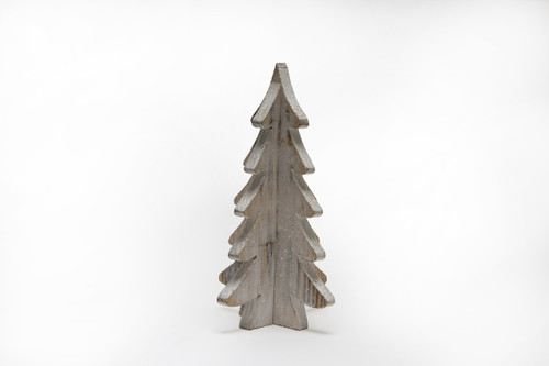 10.5in Tall Wood 3D Tree with Glitter - Distressed White