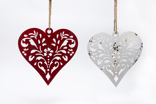 12in Distressed Tin Cutout Heart with Rope Hanger