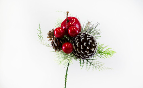 9in Mixed Wreath Pick with Berries & Pine Cone (12pk)