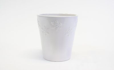 5in Wide Snowflake Ceramic Pot - White