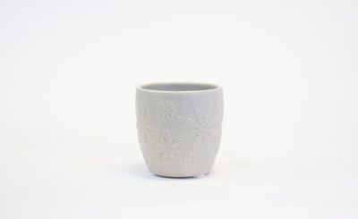 3in Wide Snowflake Storm Ceramic Pot - Warm Grey