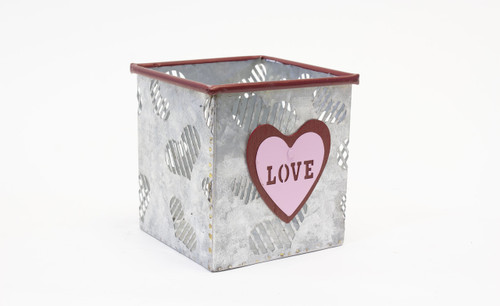 5in Wide Love Cube Galvanized Tin Pot Cover