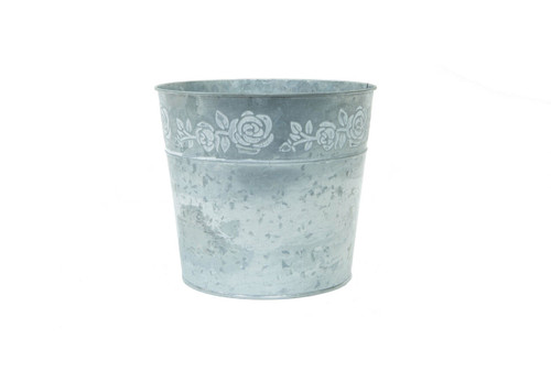 7.5in Wide Rosa Galvanized Tin Pot Cover - Whitewash