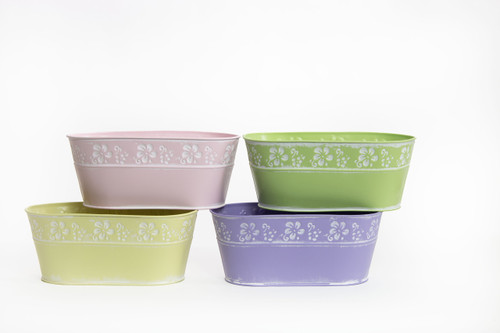 9.5in Long Jasmine Oval Double Tin Pot Cover - Pastel (Assorted)