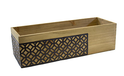 17in Long Rectangular Wood Box with Metal Cut Out