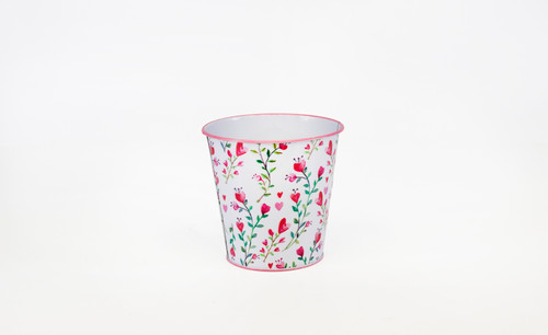 5in Wide Ashley Floral Tin Pot Cover - Pink & White