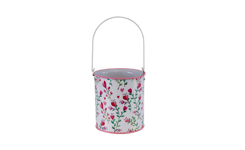 4.5in Wide Ashley Floral Round Tin Bucket with Handle