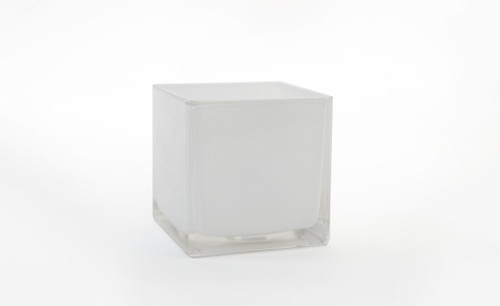 4in Cube Glass Vase - White