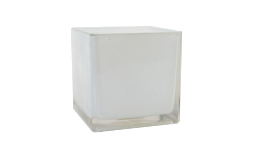 5in Cube Glass Vase - White
