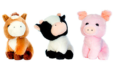 8in Tall Farm Animals Plush  Cow, Pig, and Horse (Assorted)