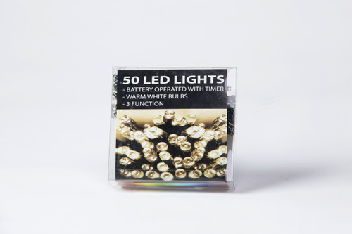 String Lights with Battery, 50 LED - Warm White