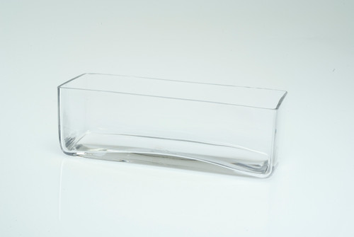 12in Long Low Rectangular Clear Glass Vase