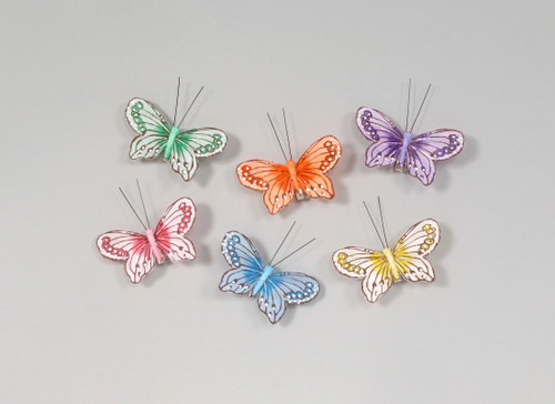 3in Feather Butterfly with Clip - Assorted (12pk)