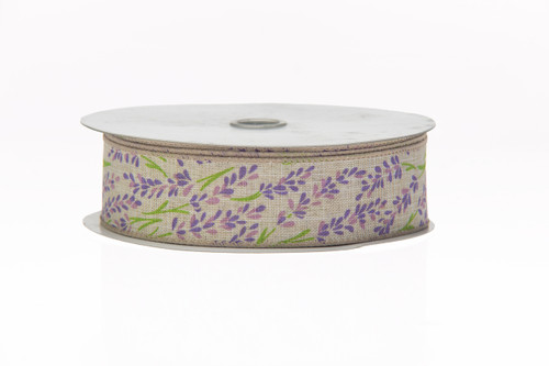#9 Natural Linen Purple Hyacinth Spring Ribbon - Wired Edge (20yd)