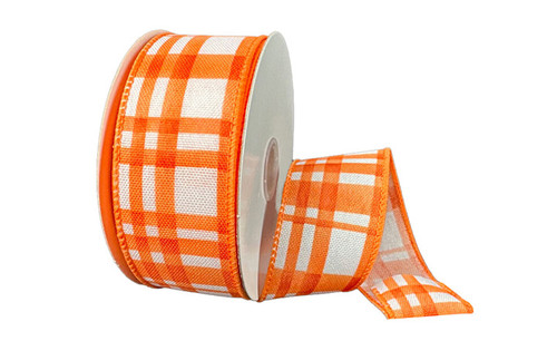 #9 Tuttola Plaid Spring Ribbon - Wired Edge - Orange (20yd)