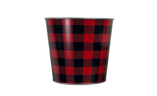 6.75in Wide Metal Plaid Tin Pot Cover - Red & Black