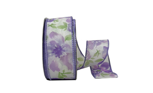 #9 Watercolor Roses Ribbon - Wired Edge (20yd) - Lavender
