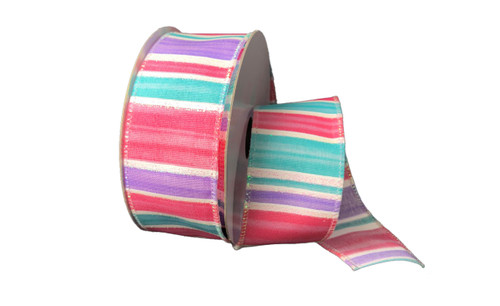 #9 Ombre Stripes Glitter Spring Ribbon - Wired Edge (20yd)